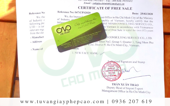 Đăng ký giấy phép certificate of free sale khẩu trang y tế