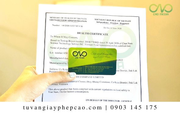 Xin giấy chứng nhận health certificate cháo gói