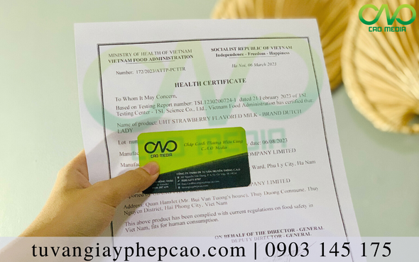 Dịch vụ xin giấy chứng nhận y tế cho sữa hương dâu tại TPHCM