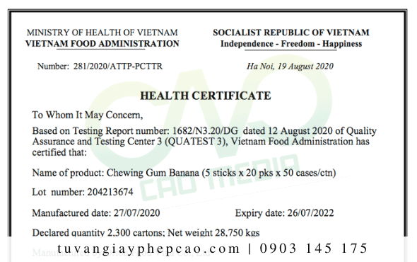 Dịch vụ làm Health Certificate sản phẩm dầu ăn